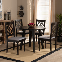 Baxton Studio Eliza-Grey/Dark Brown-5PC Dining Set Eliza Modern and Contemporary Grey Fabric Upholstered and Walnut Brown Finished Wood 5-Piece Dining Set